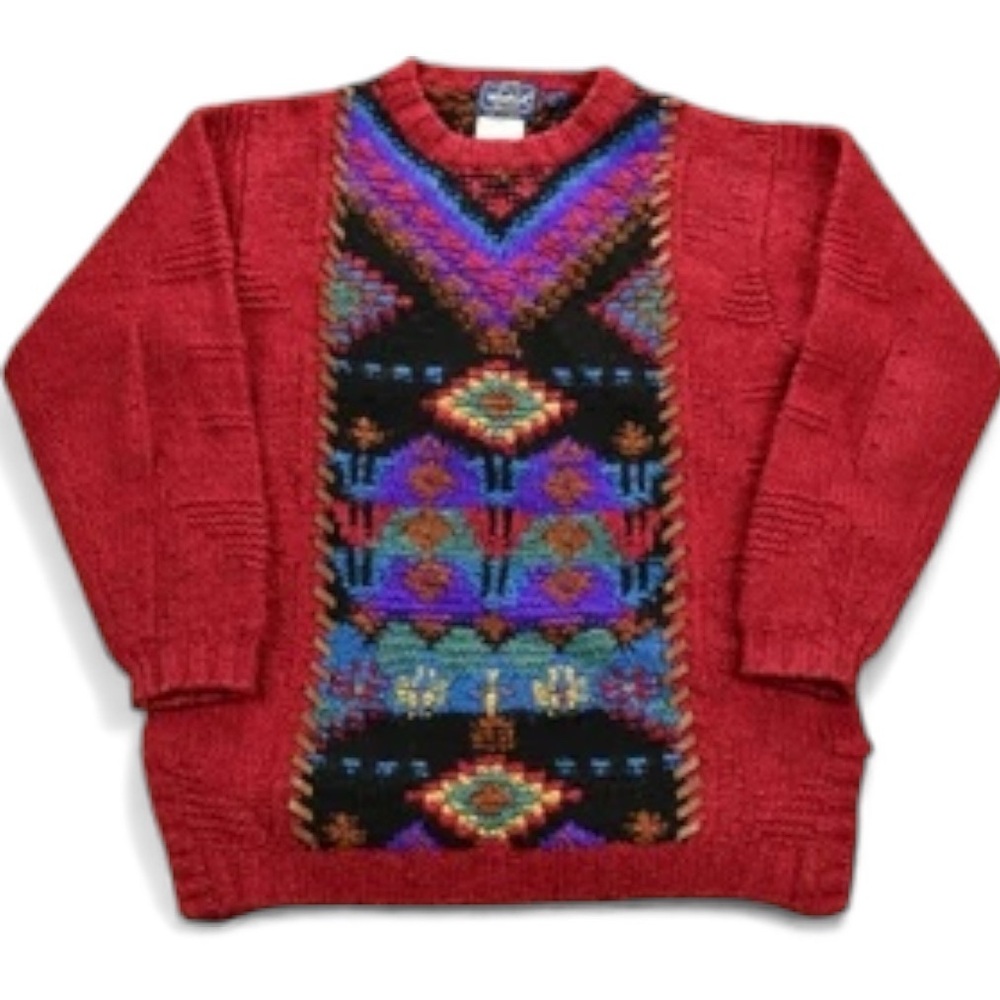 Woolrich Vintage 1990’s Southwest Wool & Leather Sweater